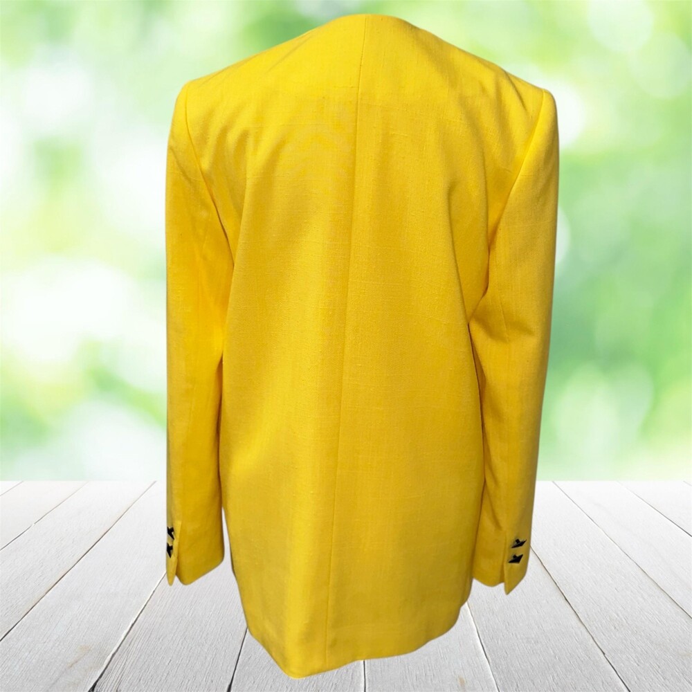 Vintage 80s SASSON Longline Blazer Open Front Bright Yellow Power Dressing Sz S - Picture 2 of 12